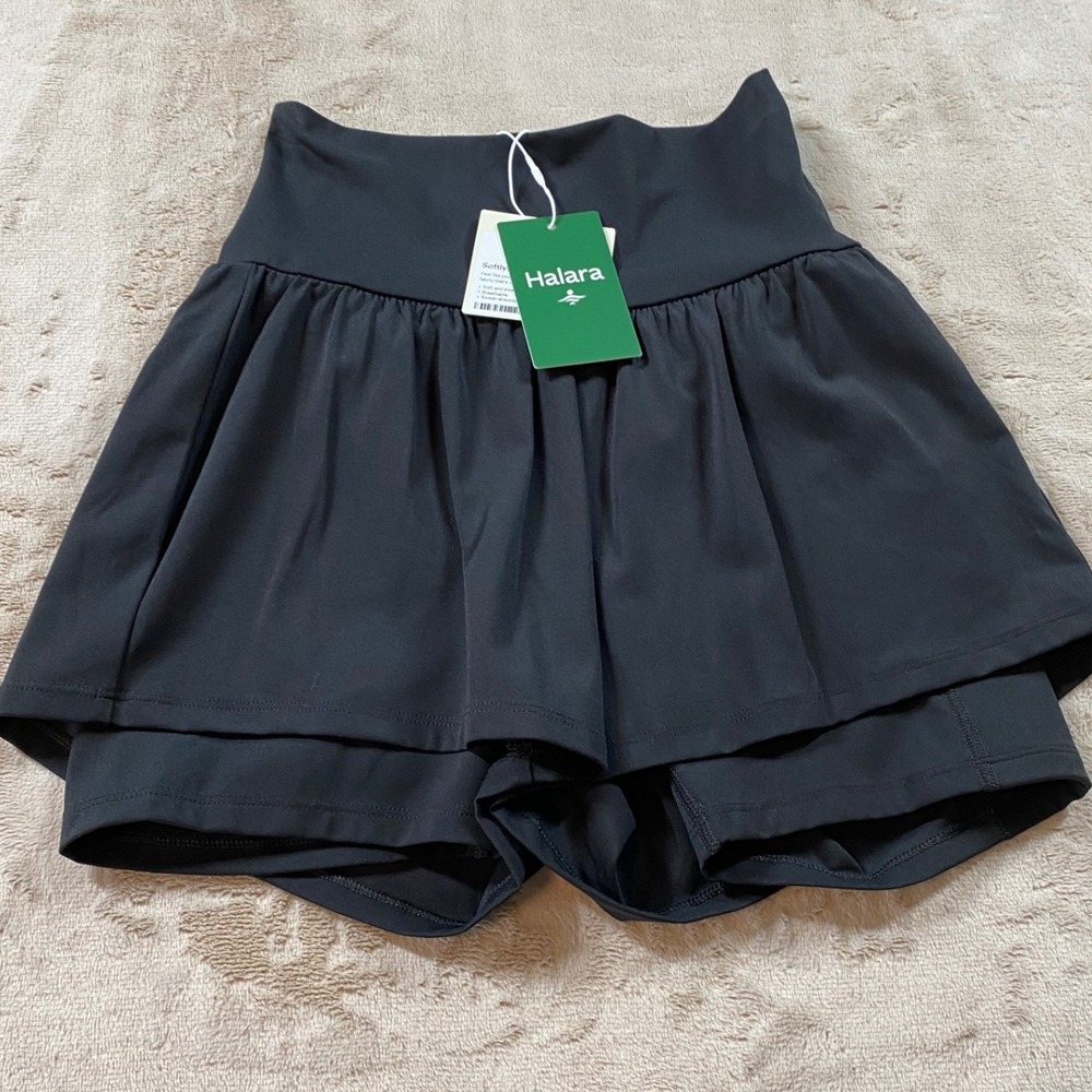 NWT Halara Softlyzero Airy 2-in-1 Black High Waisted Athletic Skort XS Womens